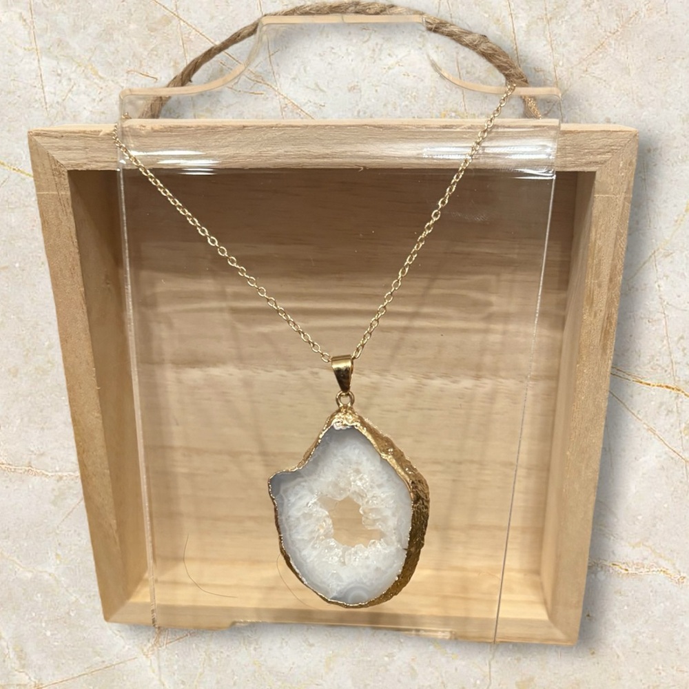 Gold and Gray Geode Pendant Necklace